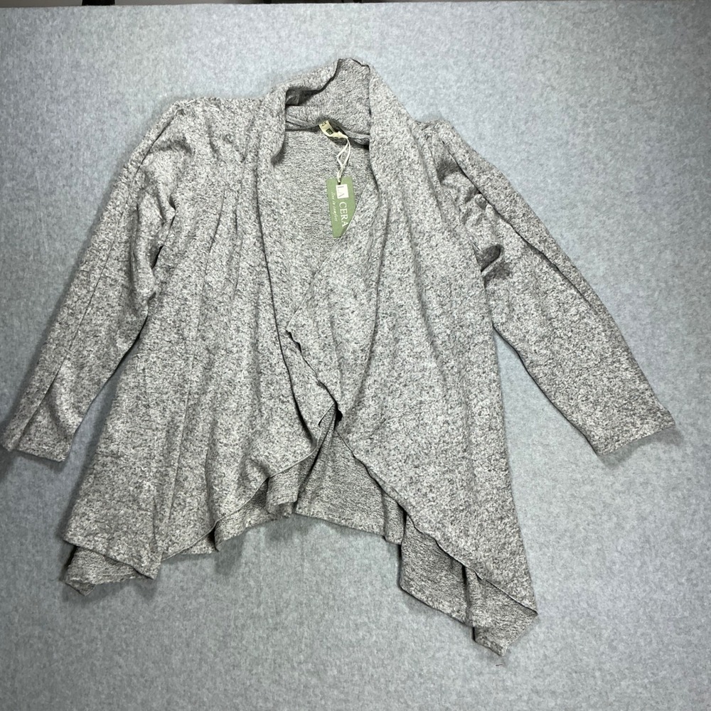 La Cera Womens 2X Grey Open Front Waterfall Cardigan Pockets 5573X NEW